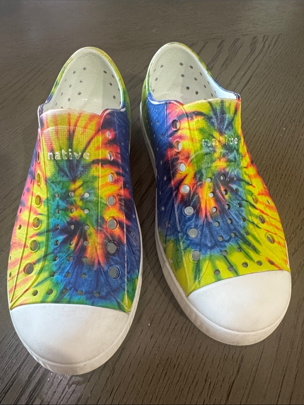 Native Kids Slip-On Sneakers - Tie-Dye Yellow, Blue, Green size 13